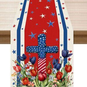 NEW Burlap Table Runner Patriotic America Christian 13” x 60” 4th of July Party